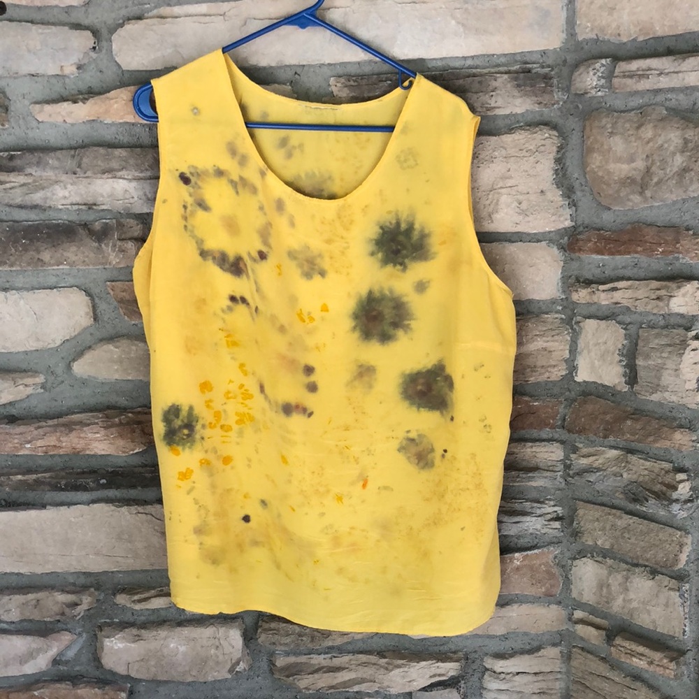 100% silk hand Eco printing flowered tank.